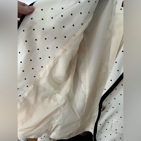 Cream and black polka dot blazer with piping and gold buttons. Size 4. - Picture 12 of 16